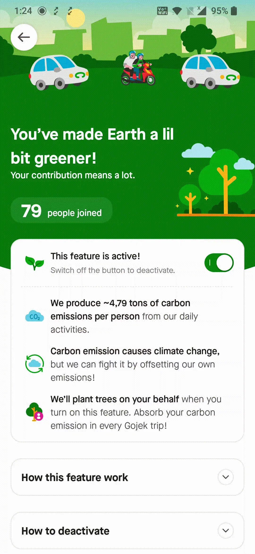 Carbon offset widget in the Gojek app