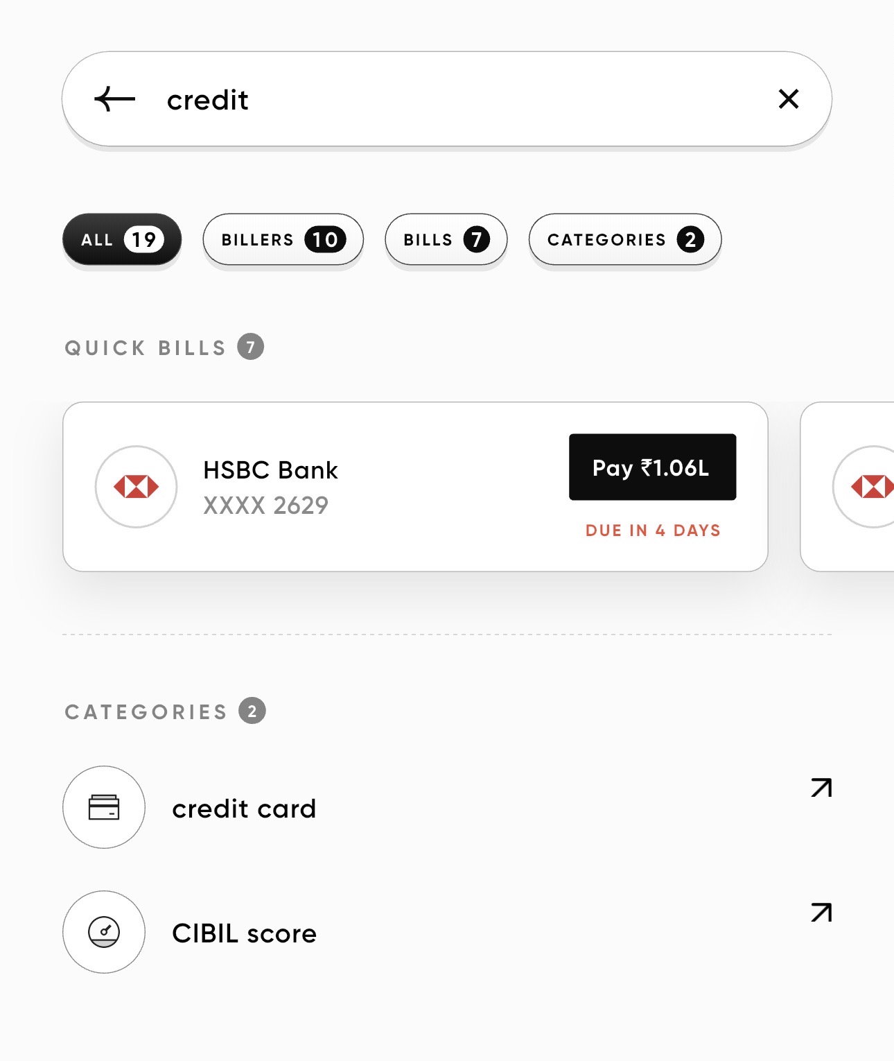 Pay Tab search results